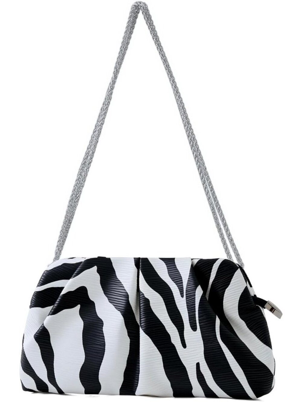 Women's Zebra Pleated Pu Clutch Purse For Dressy With Chain Formal Handbag - Picture 3 of 5